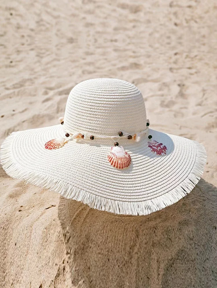 Women Summer Sunscreen Shell Decorated Straw Hat