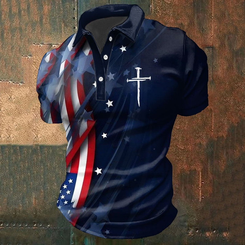  Men's Independence Day Flag Print Casual Polo Shirt Westsshops