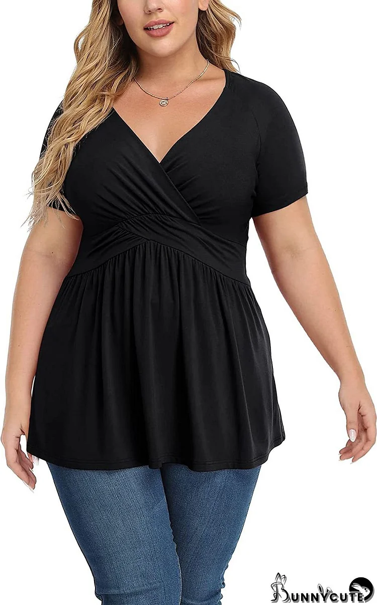 Plus Size Women V-Neck Short Sleeve T-Shirt