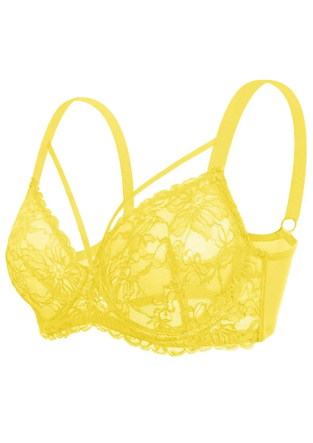 Pretty In Petals Black Unlined Strappy Lace Bra