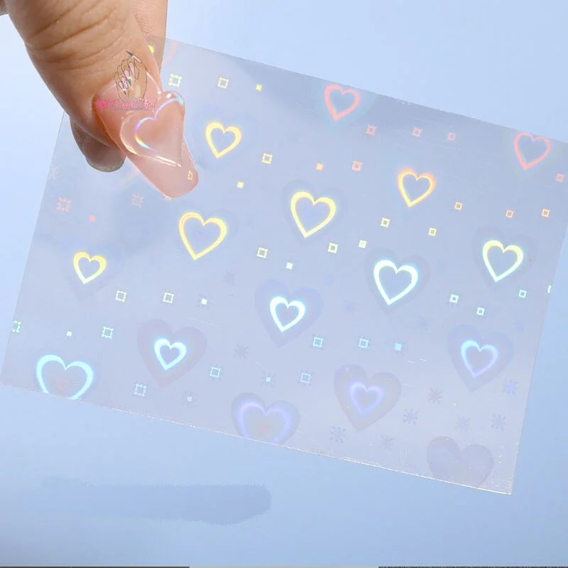 Japanese Holo Nail Art Stickers Holographic Heart Nail Decals Self-Adhesive Korean Trend Transfer Decal Foil Decoration Manicure-Nail Inspo