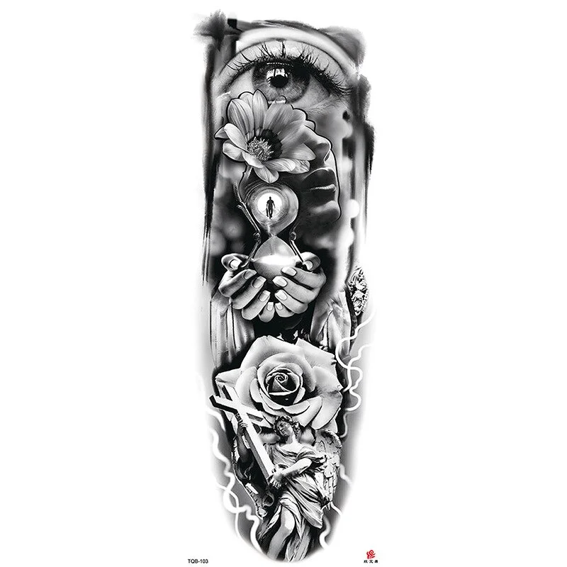 Sdrawing Arm Temporary Tattoos Sleeve for Men Women Realistic Fake Tatoo Warrior Lion Mechanical Skull Wolf Rose Tatto Sticker Totem