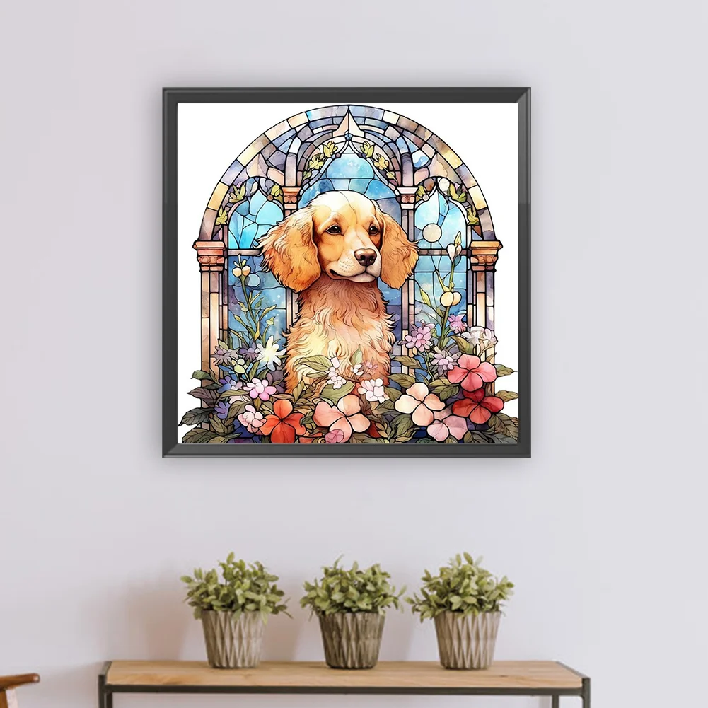 Diamond Painting - Full Round Drill - Stained Glass Dog(Canvas|30*30cm)