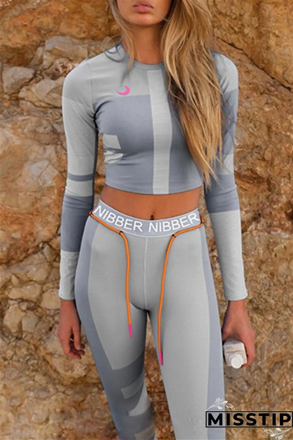 Blue Casual Sportswear Letter Print Basic Long Sleeve Two Pieces