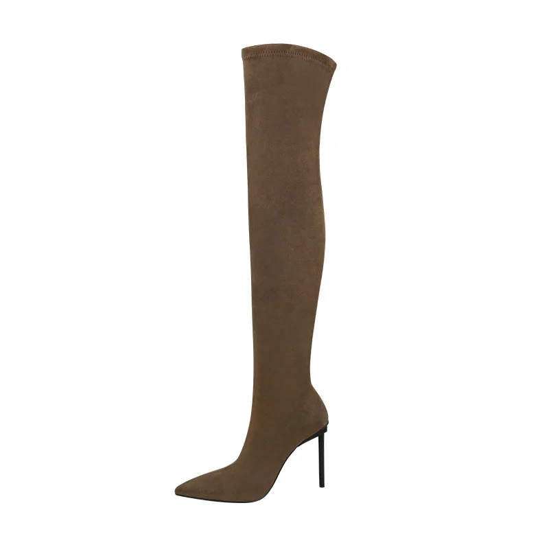 Breakj Breakj Boots Autumn And Winter Explosion Of High-Heeled High-Heeled High-Heeled Shoes Brown Elastic Thin Boots