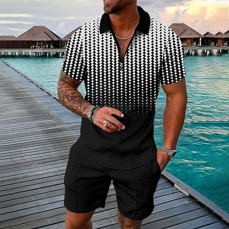 Lässiges Polo-Set mit Farbverlauf-Print für Herren