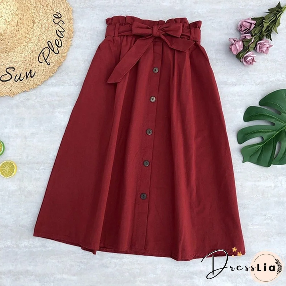 Women Skirts Fashion High Waist Skirt Women Spring Summer Midi Skirts Womens Elastic Waist A Line Ladies Skirts With Belt