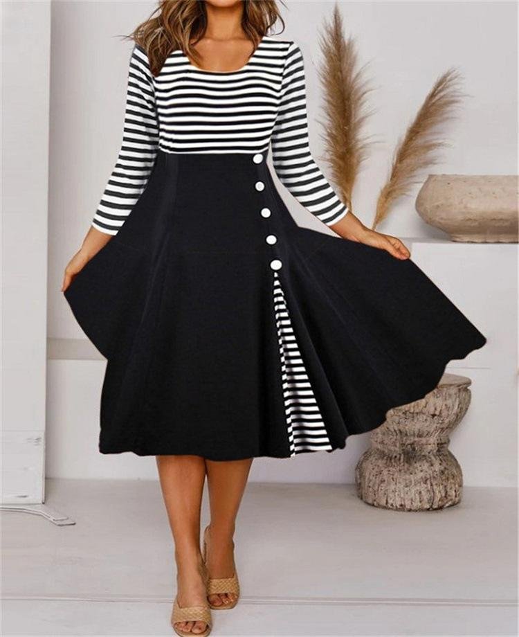 Spring Autumn Casual Striped Patchwork Dress