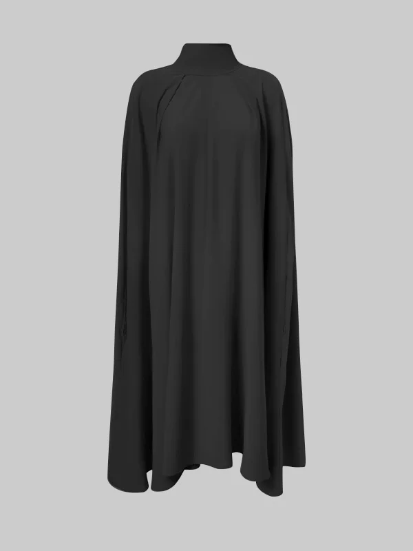 Batwing Sleeves High-Low Pockets Solid Color Split-Joint High-Neck Midi Dresses Sweater main image 0