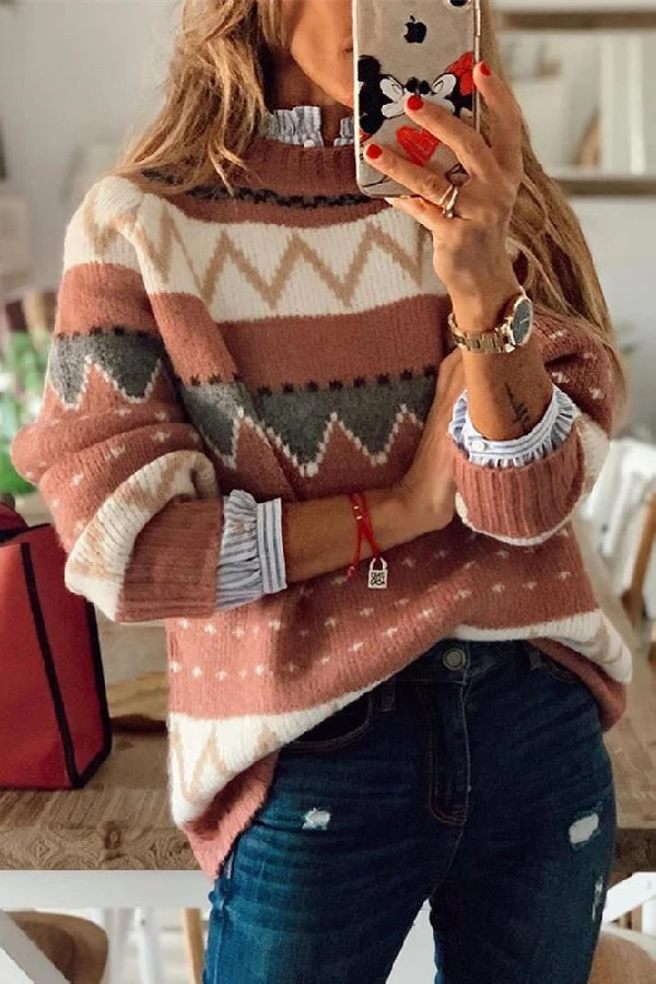 Geometric Hit Color Half Turtleneck Sweater