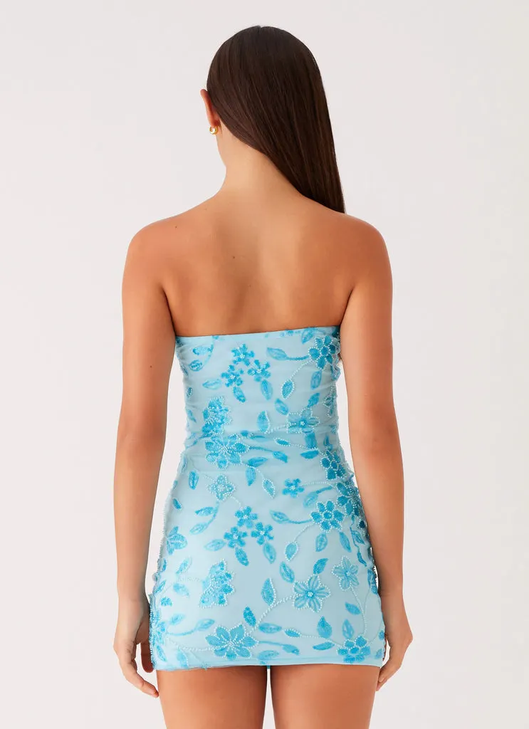 moorey beaded dress Exclusive - Mini 65 cm / 25.6 global-occasion-Every Occasion Sleeve:36 Light Blue Strapless Floral