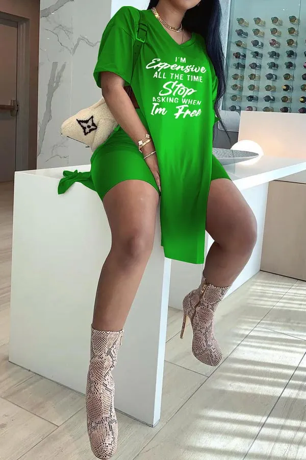 Casual Loose Letter Print T-Shirt Shorts Set