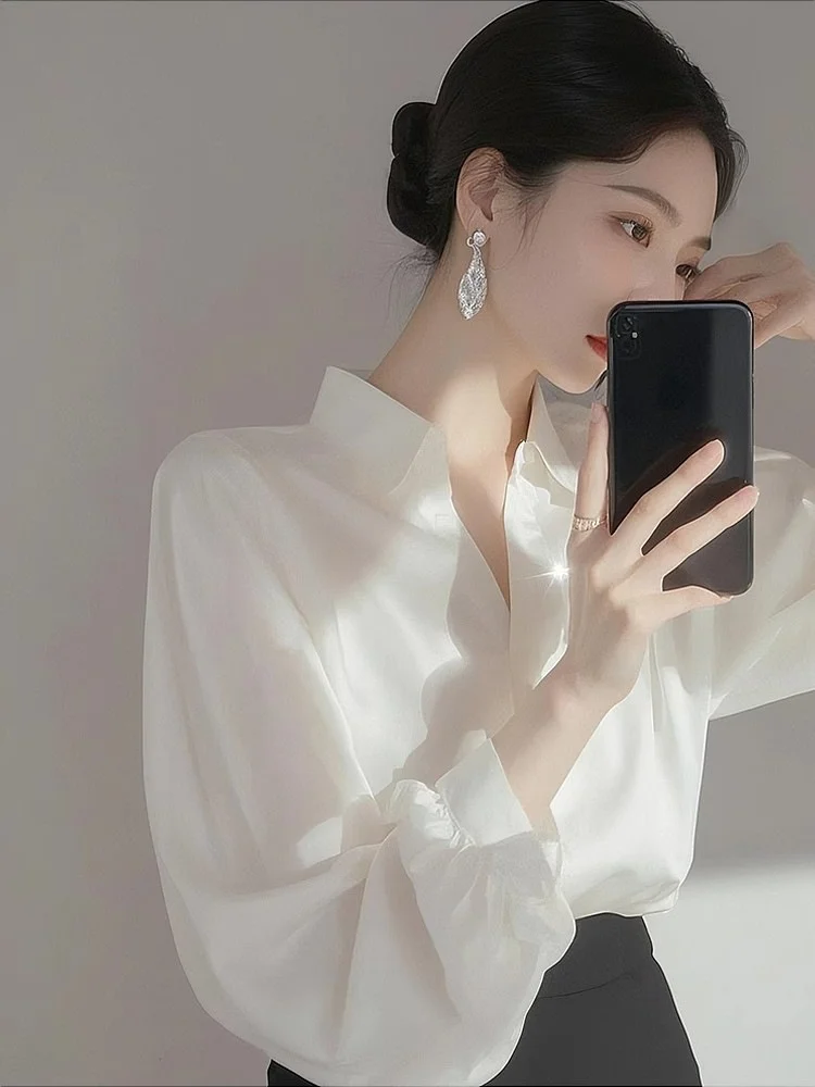 Athvotar Athvotar Temperament White Shirt Woman 2025 Spring High-End Professional Commuting Long-Sleeved Top Fashion Chiffon Shirt