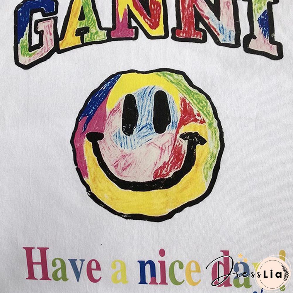 Ganni Have A Nice Day' Printed Graphic Loose Short-Sleeve T-Shirt