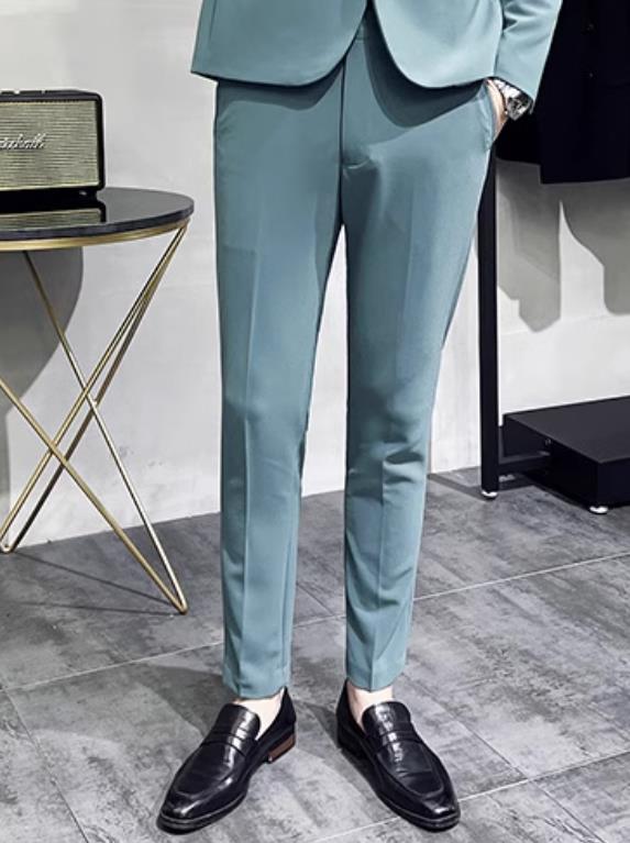 Bonusbuk Fashion Boutique Solid Color Business Mens Formal Suit Pants Groom Wedding Dress Pants Slim Male Trousers
