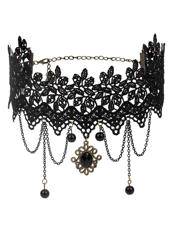 Multilayer Tassel Lace Collar Gothic Choker
