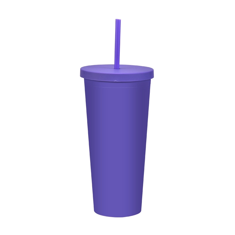 Double-layer Plastic Straw Cup With Lid 24oz Large-capacity Plastic Frosted Ready-to-hand Water Cup