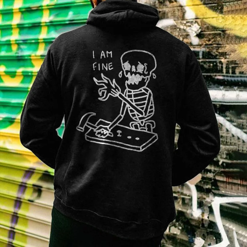 I'm Fine Funny Skull Print Hoodie - Krazyskull
