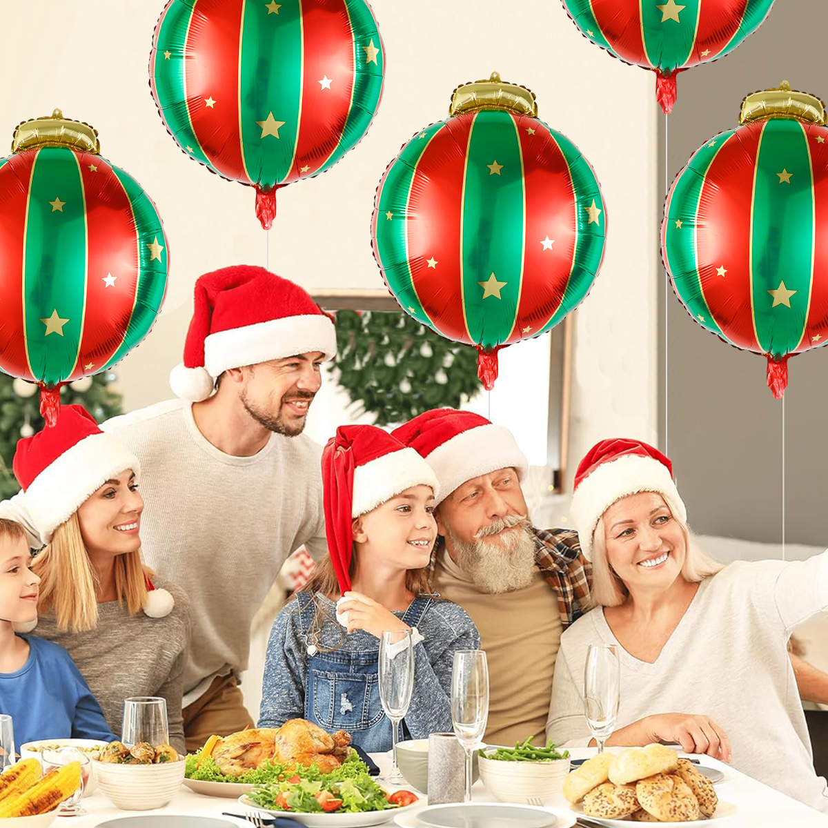 Tegooe 5PCS Giant Christmas Ornament Foil Balloons - Holiday Party Decoration