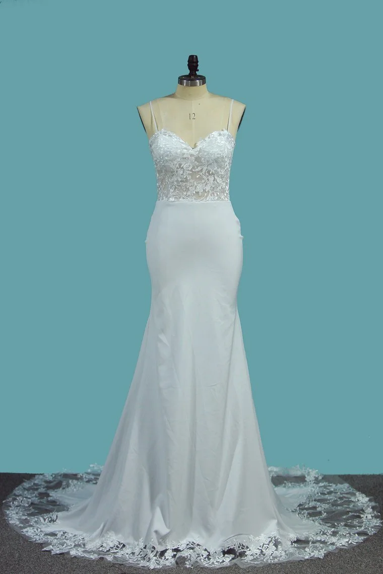 Spaghetti-Straps Sweetheart Floor-length Mermaid Wedding Dress With Lace