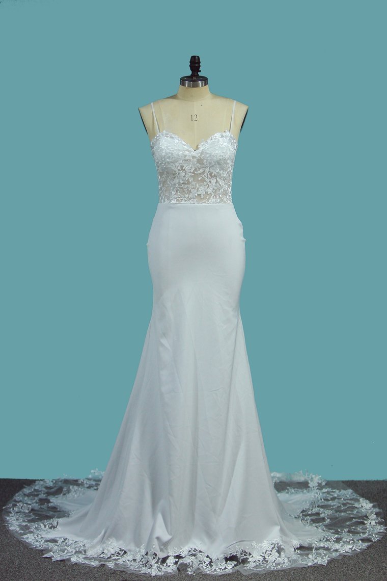 Elegant Sweetheart Floor-length Mermaid Spaghetti-Straps Wedding Dress With Lace | Ballbellas Ballbellas