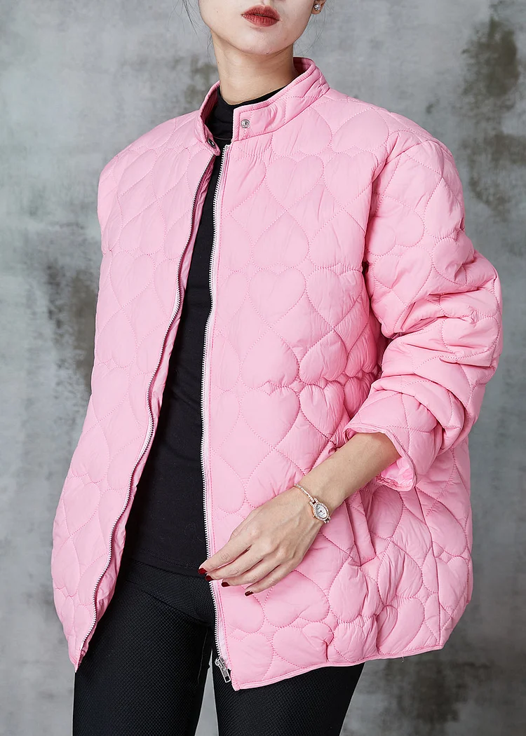 Simple Pink Stand Collar Fine Cotton Filled Parkas Spring