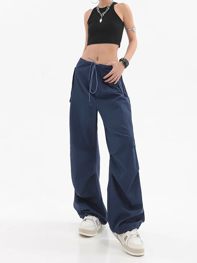 Women Pants Summer Solid Loose Drawstring Trousers Casual Joggers Baggy Wide Leg Sweatpants Pants Oversized Y2k Clothes