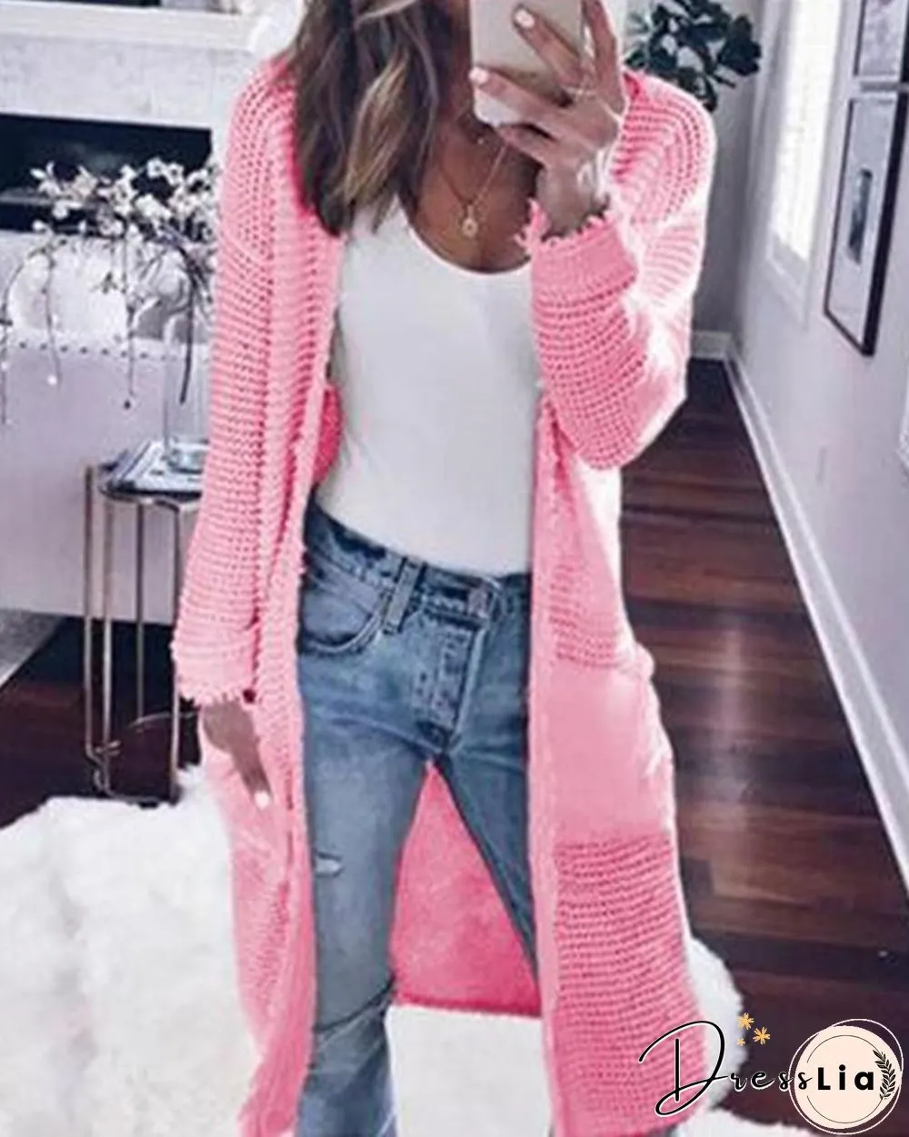 Long Sleeve Solid Color Cardigan Casual Knit Sweater Jacket P13334