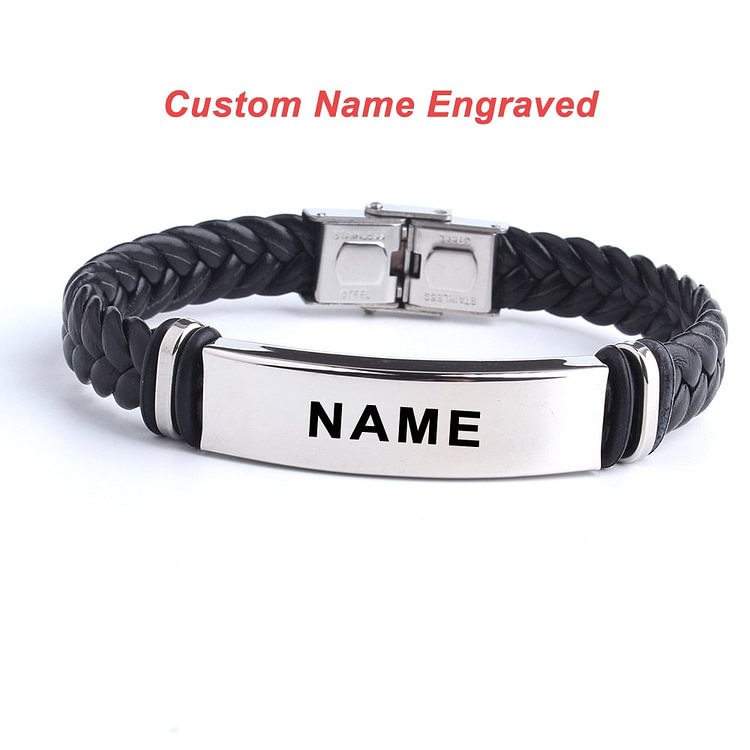 YOY-Black Sesame Custom Engrave Leather Bangle & Bracelet