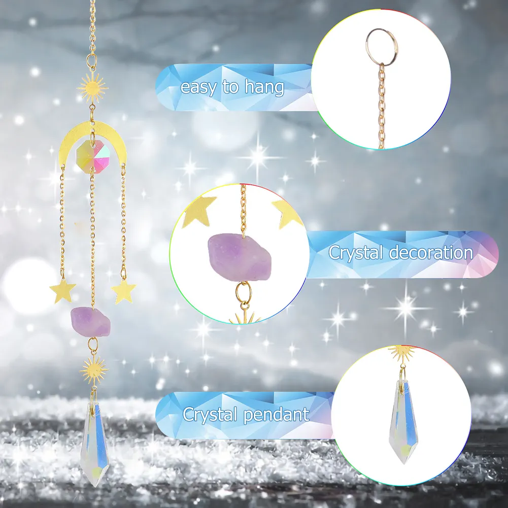 Crystal Wind Chime Star Moon Prism Hanging Pendant Home Garden Decor (E)