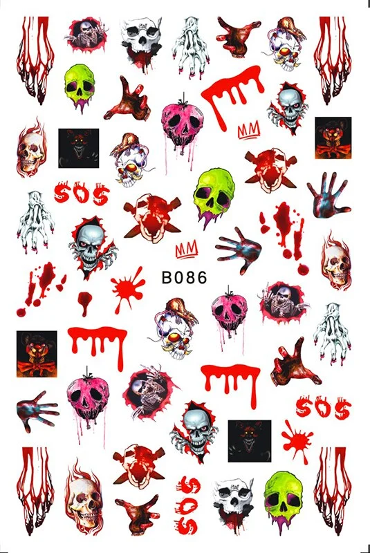 Happy Halloween Nail Sticker Manicure Self Adhesive Skull Toe Stickers Design Nail Art Decals for DIY Decor Wraps Witch Decals