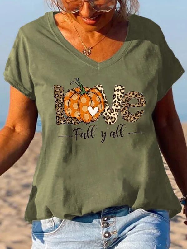 Short Sleeve Loose Love Fall Y'All Letter Printed T-shirt