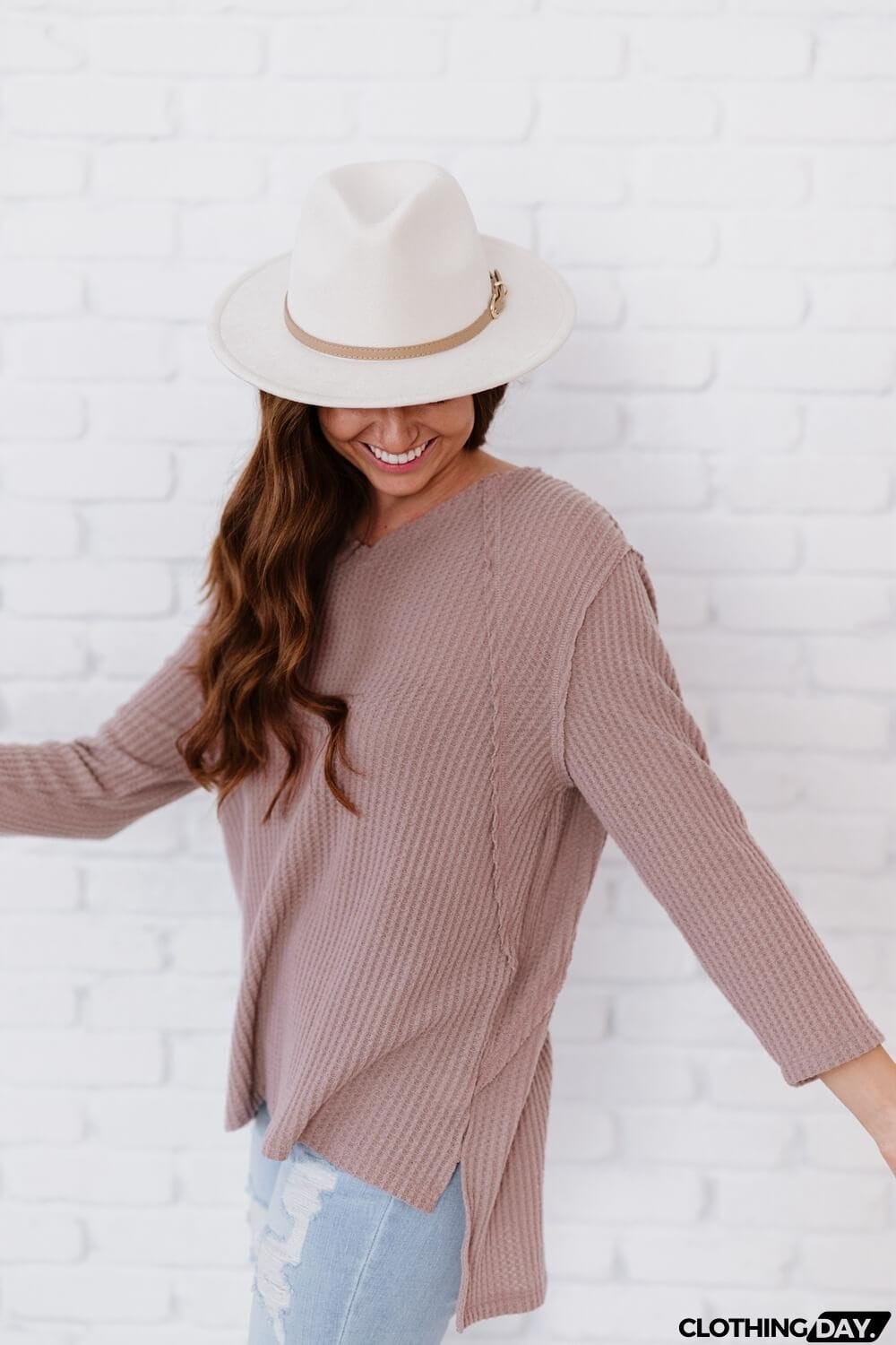 Jodifl Stay Awhile Full Size Run Waffle Knit Tee