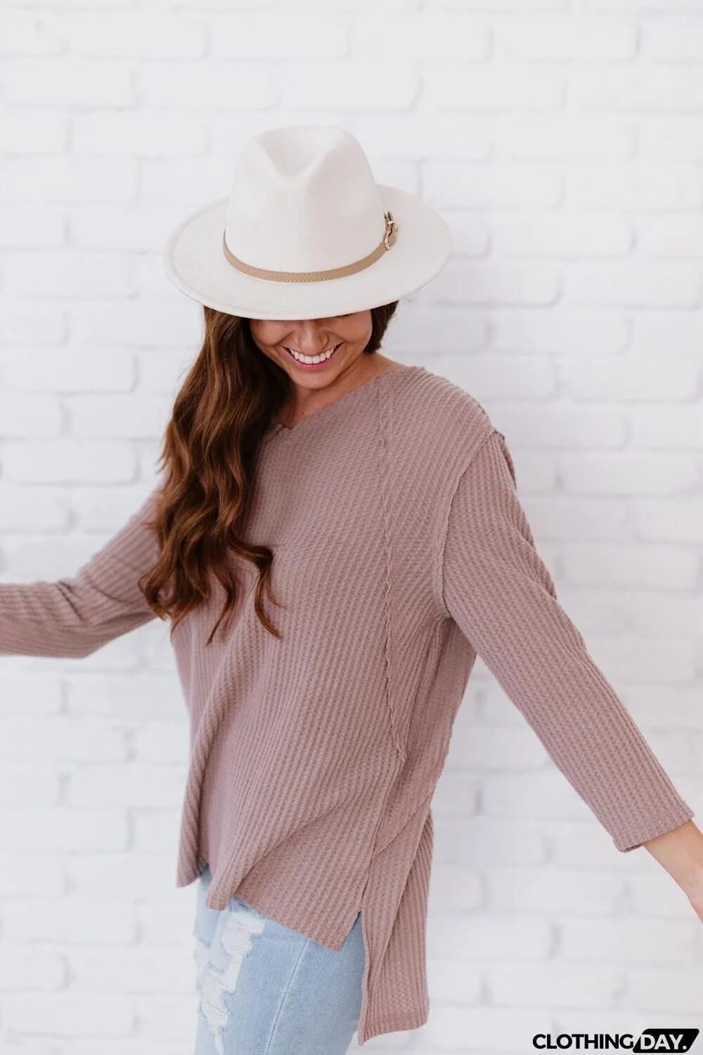 Jodifl Stay Awhile Full Size Run Waffle Knit Tee