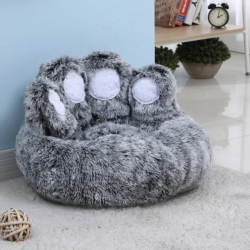 Bear Paw Calming Dog Bed Anti-Anxiety Paw Bed for Dogs Comfy Fur Donut