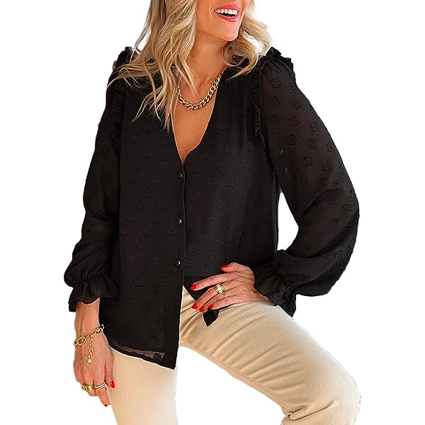 Astylish Women Pompom Button Down Shirt Casual Blouse Top Small Khaki