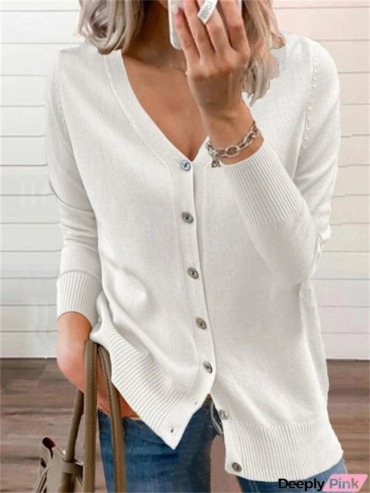 Trendy V-Neck Buttons-Up Sweaters Cardigans
