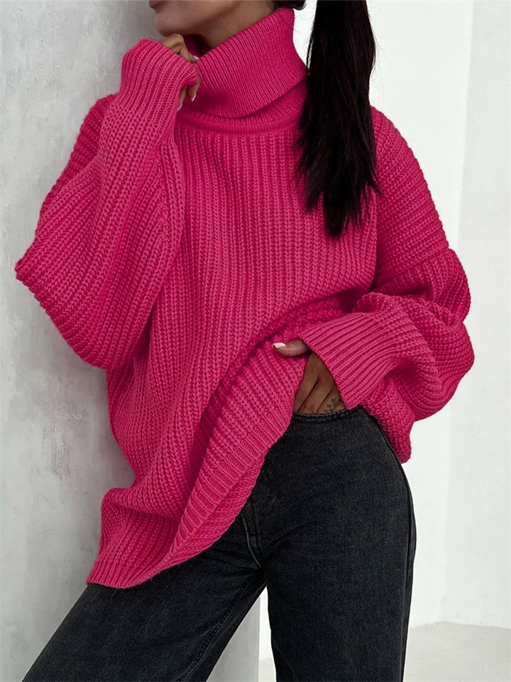 Thick Casual Turtleneck Solid Color Knitted Sweater-Hoverseek