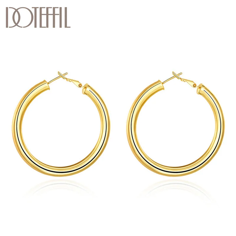 DOTEFFIL 925 Sterling Silver 50mm Circle Hoop 18K Gold Earrings For Women Jewelry