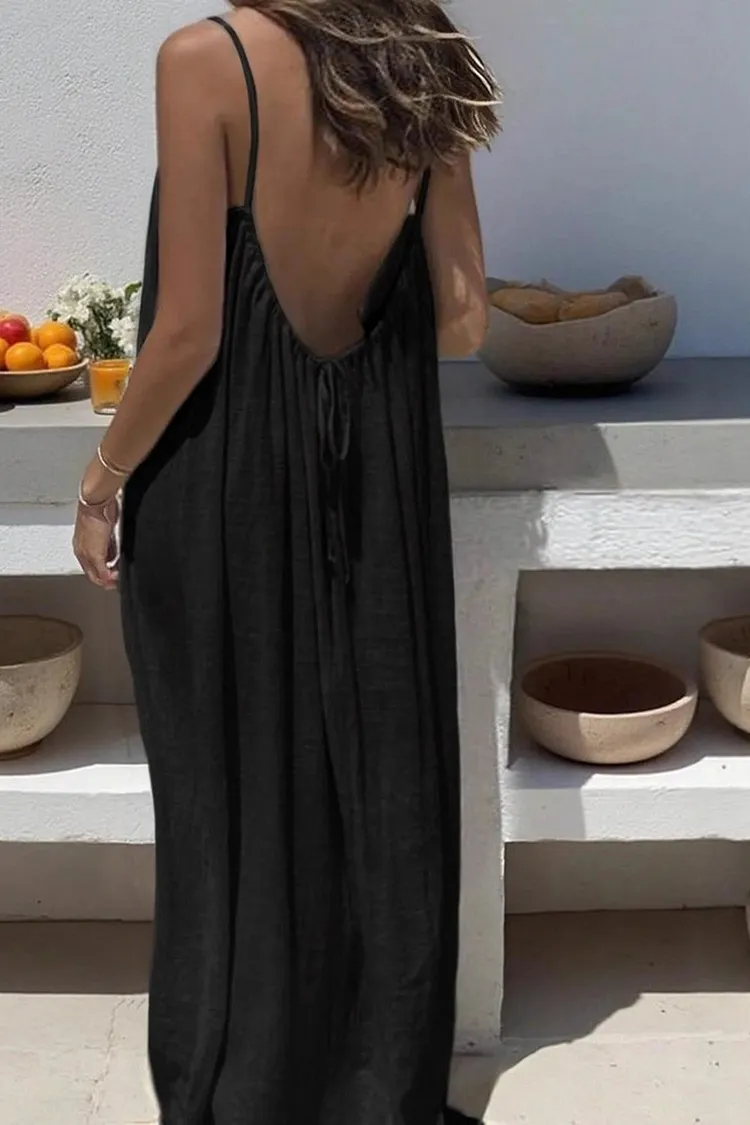 Linen Spaghetti Strap Maxi Dress Loose Fit and Breezy