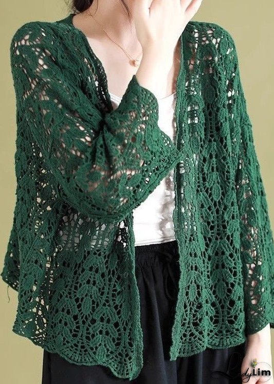 Beautiful Black Hollow Out Knit Loose Cardigans Summer