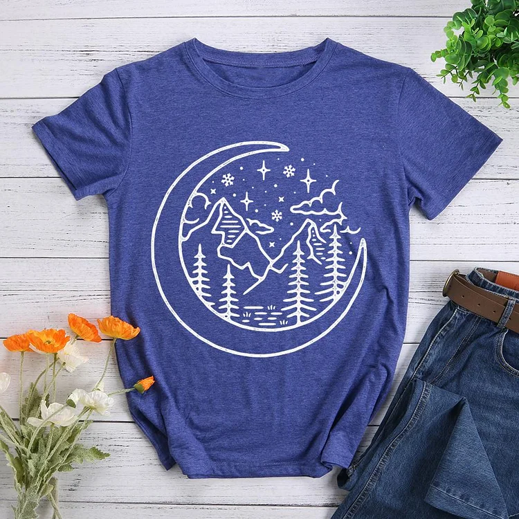 Forest Night Sky Round Neck T-shirt-Annaletters