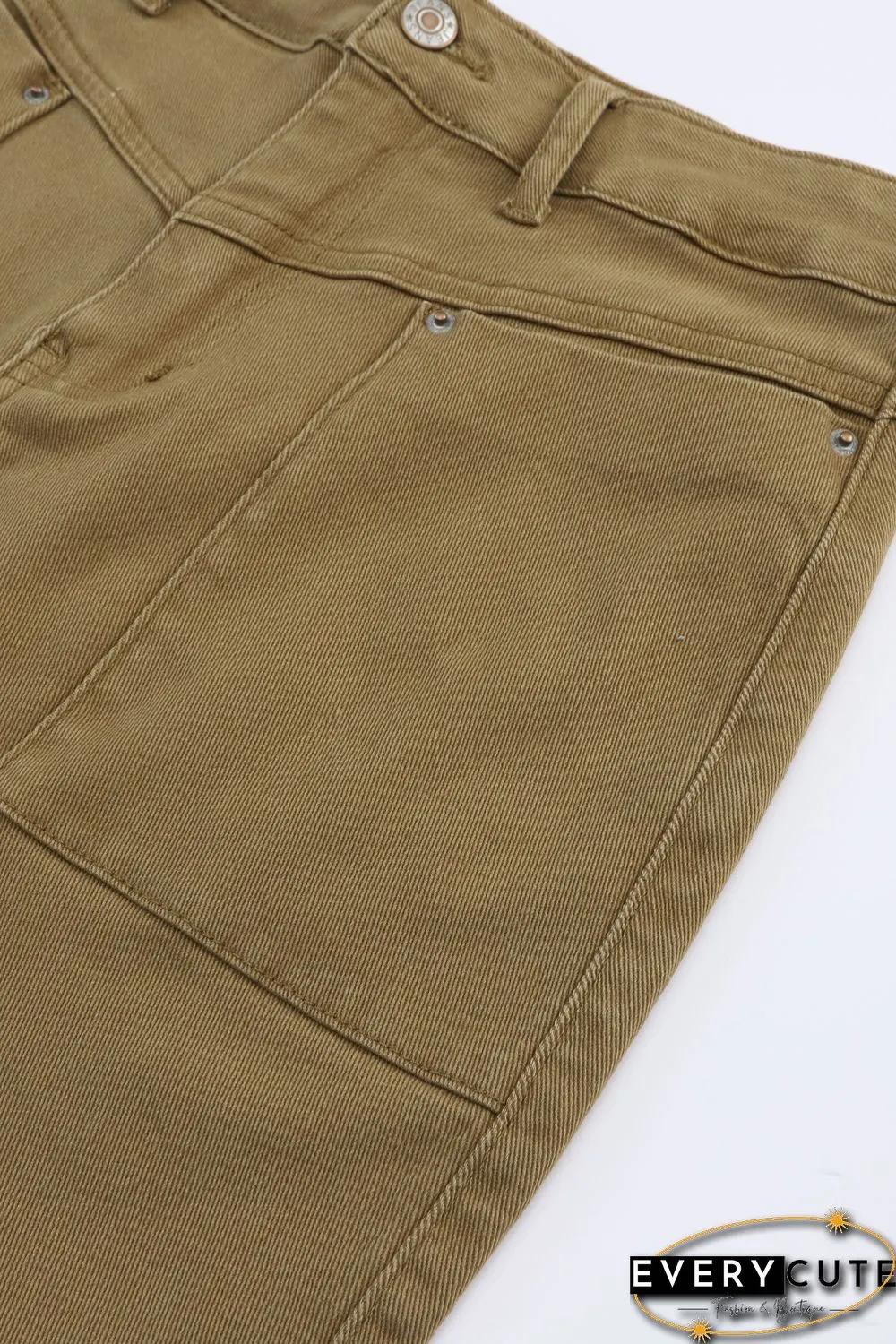 Brown High Waist Pocketed Frayed Hem Mini Denim Skirt