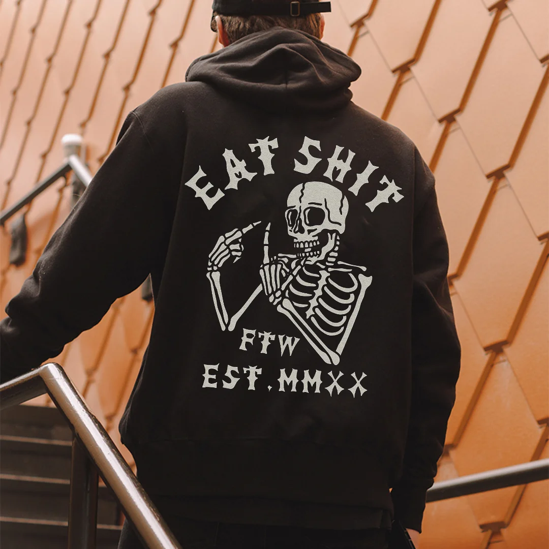 Eat Shit Skull Middle Finger Print Men's Hoodie - Krazyskull
