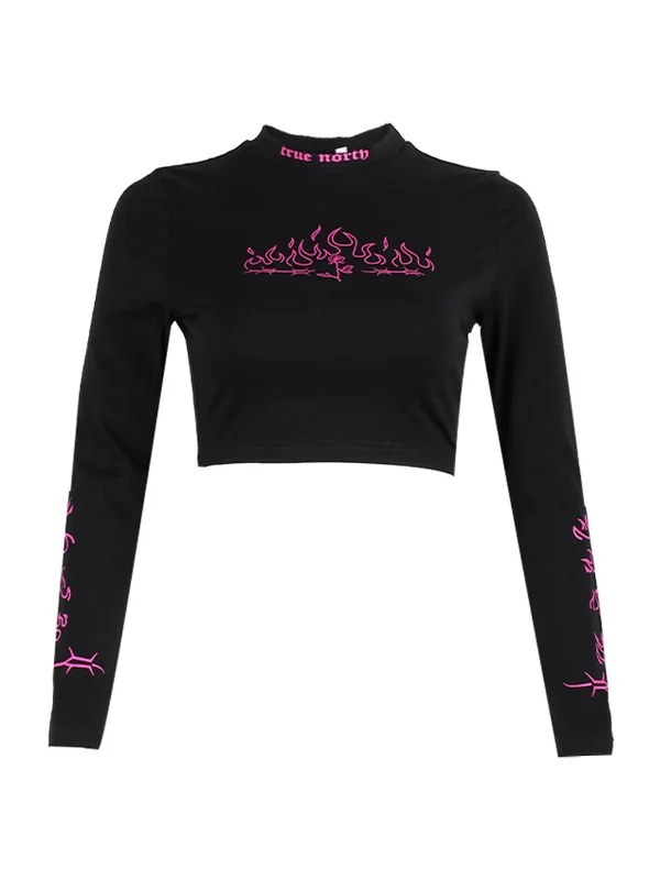 Basic Letter Printed Long Sleeve Crop Sweatshirt