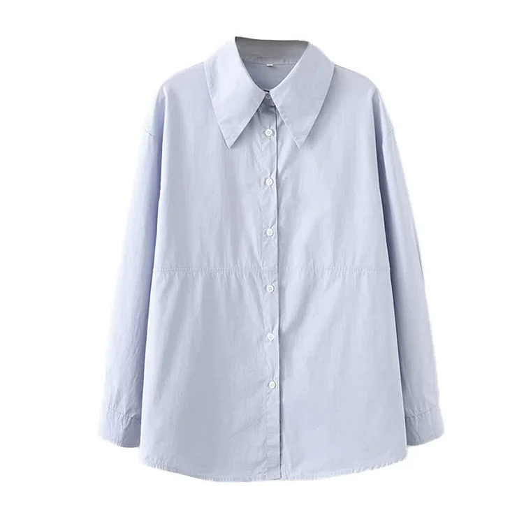 Lapel Pure Color Long Sleeve Loose Shirt Workwear - Modakawa modakawa