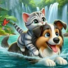 Diamond Painting-DIY Full Round Drill Lake Tour Kitten Puppy