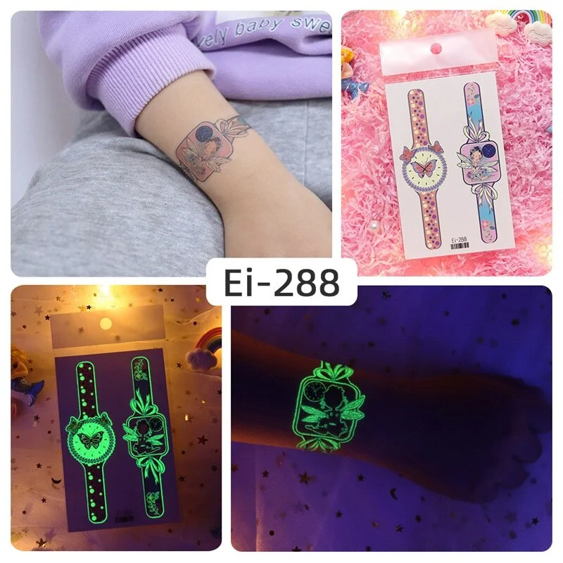 24 kinds Luminous Tattoo Sticker Children Arm Face Glowing Tattoos Watch Boys Body Art Girls Tatto Party Makeup Kids Gift