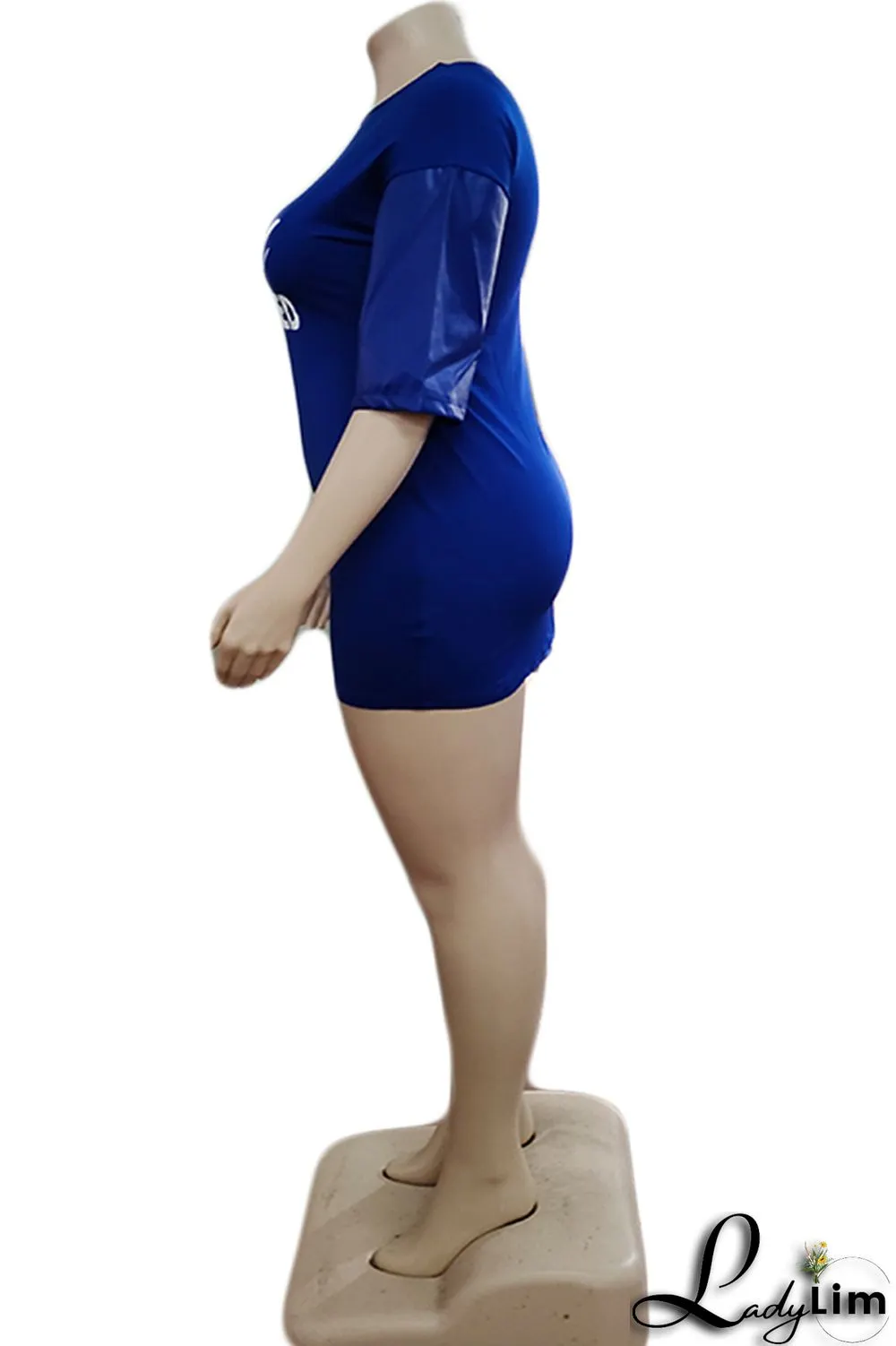 Black Fashion Casual Plus Size Letter Print Split Joint O Neck Short Sleeve Dress