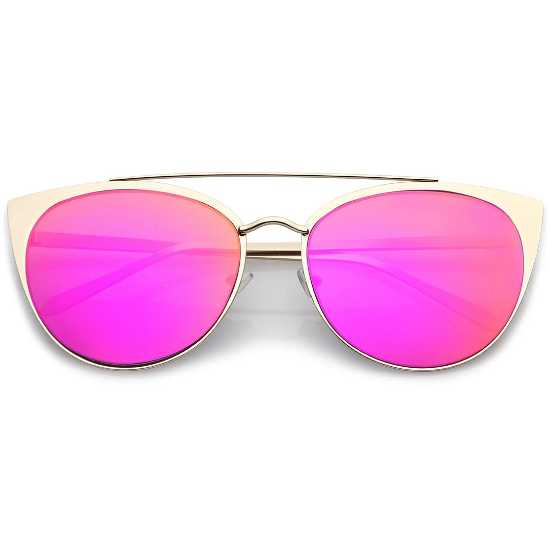 Women's Oversize Metal Crossbar Mirrored Flat Lens Cat Eye glasses 61mm